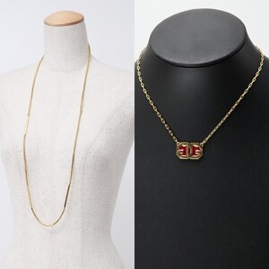 MI1192△2点セット GIVENCHY ジバンシィ ヴィンテージ ロングネックレス ダブルGロゴ ペンダント ゴールド レッド系 アクセサリー