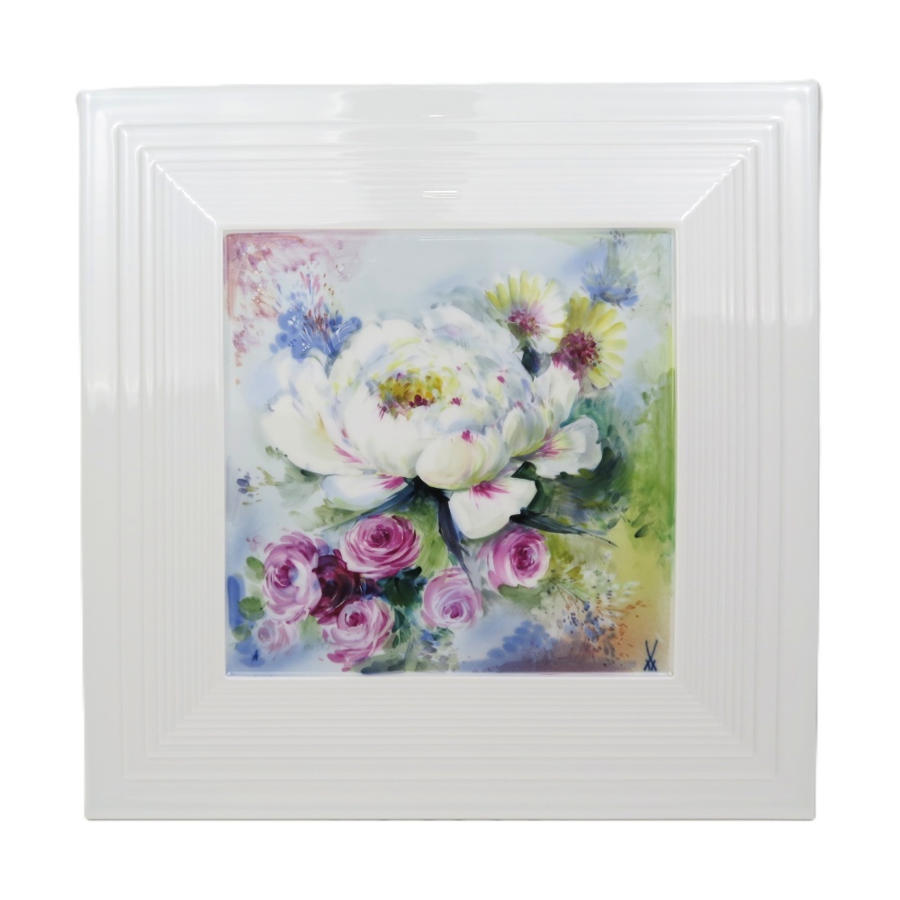 マイセン ハインツ・ヴェルナー 薔薇のブーケ プラーク　 陶板画 世界限定100 マイセン陶板(プラーク)薔薇のブーケ42.5×38 | 美術