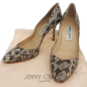【本物保証】 布袋付 ジミーチュウ JIMMY CHOO ハイヒール パンプス 38 1/2 約25.5cm レディース 靴 蛇 パイソン ブラウン系
