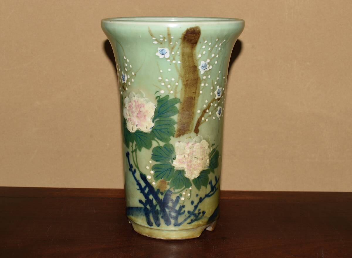 【盆栽 樂屋】◆日本古窯 尾張焼 青磁釉丸鉢 大正～戦前 時代抜群(風蘭鉢・春蘭鉢)◆1/18 Yahoo!オークション -「青磁 蘭鉢」(盆栽) の落札相場・落札価格