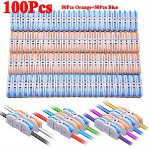 100個セット ワンタッチ 配線接続コネクター 2色 1入力 1出力 配線コネクター 28-12 AWG 差し込み 分岐 電線 部品 双方向端子台 t8398