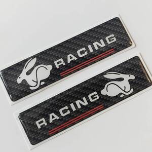 エンブレム うさぎ レーシング 車用 8cm 黒 ブラック 樹脂 プレート シール バイク オートバイ 3D 立体 おしゃれ 外装 ステッカー t8327