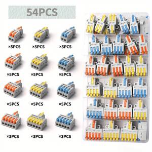 54個セット 配線接続コネクター 4種 3色 5出力 ワンタッチ AWG 28-14 配線コネクター 差し込み 分岐 電線 パーツ 双方向端子台 t8391