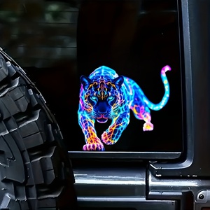 ステッカー カラフルに光るトラ 車用 シール 15cm 蛍光 虎 アニマル ビニール 防水 かわいい おもしろ おしゃれ 2D 窓用ステッカー t6786