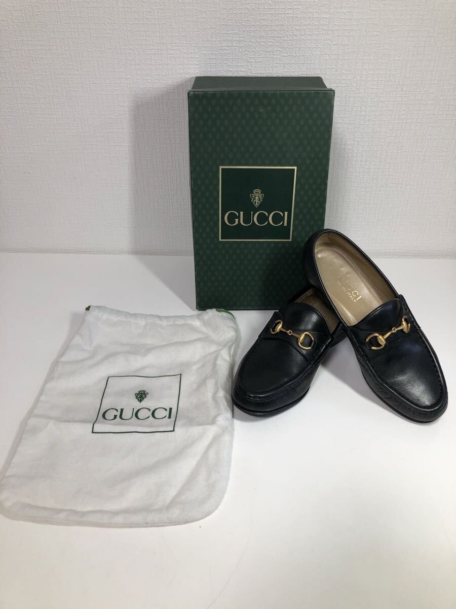 美品 GUCCI グッチ ホースビットローファー ゴールド 本革 黒 23.5 希少 GUCCI グッチ ホースビットローファー 編み込みデザイン