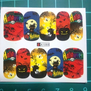 No133 現品のみ ウォーターネイル シール ハロウィン かぼちゃ ガイコツ 墓 英字 文字 青 黄色 赤 ネイルアート セルフネイル ネイルシール
