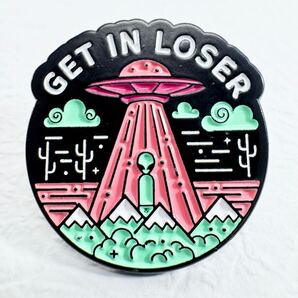 【ピンバッジ】GET IN LOSER UFO グレイ 未確認飛行物体 丸