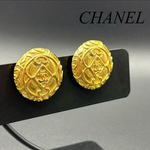 1円〜 CHANEL シャネル イヤリング 両耳 ココマーク ラウンド 丸型 幾何学模様 アクセサリー ヴィンテージ クリップ式 希少 ゴールド 金色
