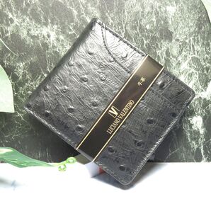 牛革 クロコ オーストリッチ型押し メンズ二つ折り財布、ボックス小銭入れ*新品*当日発送(ブラック)