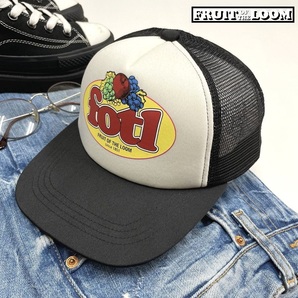 FRUIT OF THE LOOM ブラック×ホワイト メッシュキャップ 帽子小さいサイズ スポーツゴルフバイクキャンプアウトドア フルーツオブザルーム