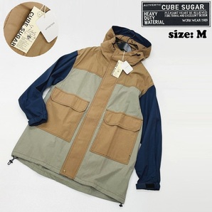 CUBE SUGAR /M/ ブラウン×グリーン×ネイビー フードジャケット 長袖アウター ゴルフバイクアウトドアキャンプ コットン キューブシュガー