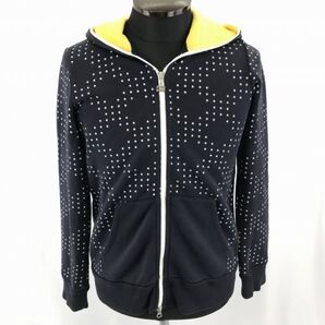 トミーガール★ドットチェック柄/ジップアップパーカー【レディースM/紺】コットン100%/フルダブルジップ/ビッグロゴフード/Tommy◆BA577L