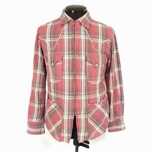 KATO' BASIC/カトーベーシック★コットン/シャツジャケット/フランネル【メンズS/赤系/レッドチェック柄】フルジップ◆BF622