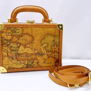 レア 良好品 PRIMA CLASSE プリマクラッセ ジオグラフィック 地図柄 2WAY トランク ハンドバッグ