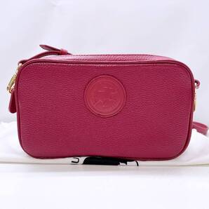 美品 HUNTING WORLD ハンティングワールド サファリロゴ ダブルジップ クロスボディバッグ ショルダー レッド系