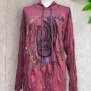 仏陀の手ロンT フード付き アジアン エスニック ヒッピー 個性派