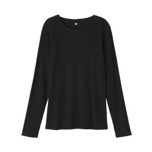 無印良品 なめらかリブ編みクルーネック長袖Tシャツ婦人XL 黒