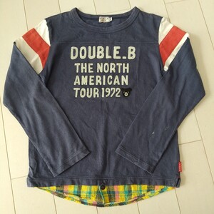 ミキハウスダブルB 140 ノースアメリカツアー 重ね着風長袖Tシャツ ネイビー ダブルビー ロンT