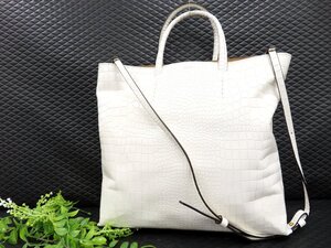 ◆超美品◆ORSETTO オルセット◆クロコ型押し レザー 本革◆2way トート ショルダー バッグ◆ホワイト ゴールド金具◆A4サイズ収納◆N10308