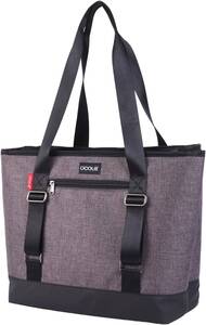 1064 クーラーバッグ 保冷バッグ トート 23L 大容量 38×18×34cm 撥水・防汚 断熱 保冷保温 24缶/12本収納 前面ポケット グレー