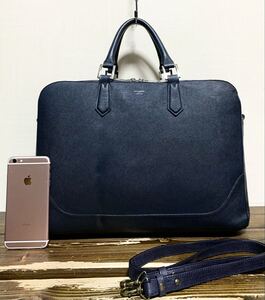 PELLE MORBIDA(ペッレモルビダ).レザー ブリーフケース(濃紺/上質.型押し.牛革/2層収納室/Wジップ/H29W41D12/ビジネス バッグ/porter type)