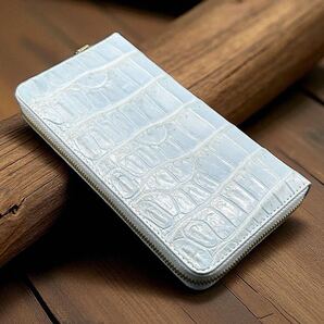 【本革クロコ・一枚革】 ◆シャム クロコダイル 長財布 アイスブルー Mサイズ ①◆