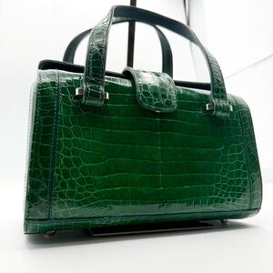定価76万!!!シャイニングクロコ グリーン ハンドバッグ クロコダイル センター取り 緑 シャイニー 鰐革 バニティ リアル エキゾチック
