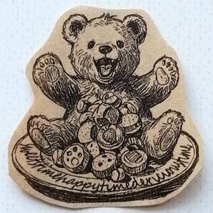 1229 くま おやつ 食べ放題 はんこ ハンコ ヴィンテージ アンティーク スタンプ イラスト ゴム印 レトロ クマ 熊 テディベア チョコレート
