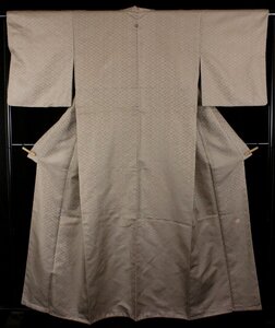 【曽根武勇】先染め 経錦【色無地風 一つ紋御召】変わり菱文 裄:65cm e-2372