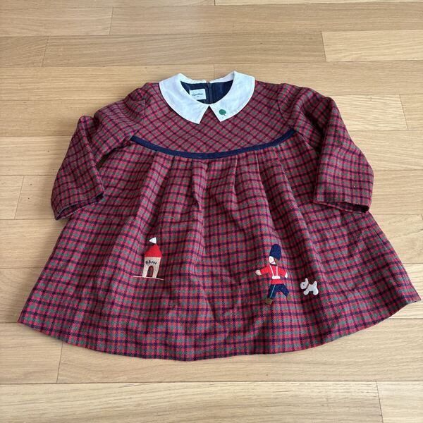 ファミリア 長袖ワンピース 90センチ キッズ 子供服 ベビー服 女の子女子 定番赤チェック