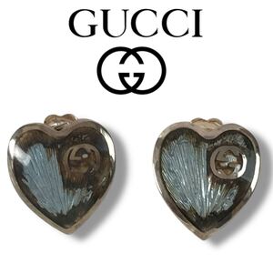 c140 GUCCI グッチ ハート ロゴ ピアス インターロッキング Ag925 シルバー イタリア製 アクセサリー 正規品