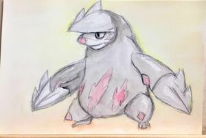 手描きイラスト ドリュウズ ポケモン ポケットモンスター 水彩 ハガキ 【あおきしずか】