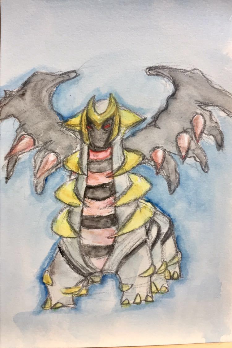 رسم توضيحي مرسومة باليد لـ Giratina Pokemon Pocket Monster بطاقة بريدية بالألوان المائية [Shizuka Aoki], كاريكاتير, سلع الانمي, رسم توضيحي مرسومة باليد