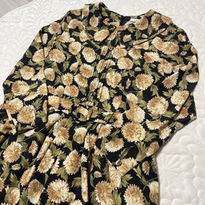 90s 90年代 レディース 古着 PARTISAN パルチザン 昭和レトロ ワンピース 花柄 総柄 プリーツ ロング丈 黒