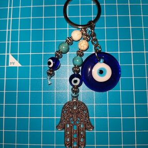 ファティマの手 ナザールボンジュウ キーホルダー ブルー お守り2点セット