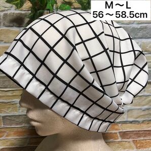 白チェック バンダナ帽子 バンダナキャップ 医療用キャップ ケア帽子 室内用 三角巾 抗がん剤治療 化学療法 放射線治療 手術後