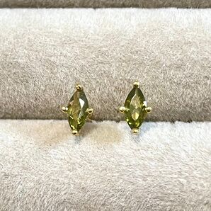 K14gp オリーブジルコニア 一粒ピアス S925 両耳用