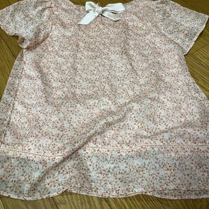 any sis 小花柄ブラウス リボン パフスリーブ ピンク系 M