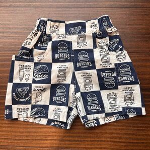 ベビー キッズ ハーフパンツ 80cm ファストフード柄 ネイビー ホワイト