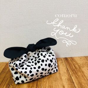 【保冷保温orノーマル 裏地つき お弁当袋 リボンお弁当袋 入園入学 入園入学準備】ダルメシアンホワイト ブラック