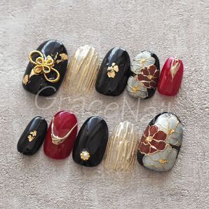 No.725 現品販売!ネイルチップ ショート 成人式卒業式和柄袴着物振袖