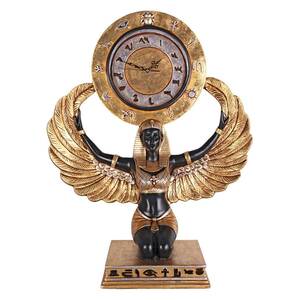 エジプトの女神イシス　置き時計彫刻像　イシス神象形文字装飾時計彫刻金神像豪華装飾マントルピースインテリア置物家具ゴージャス豪華