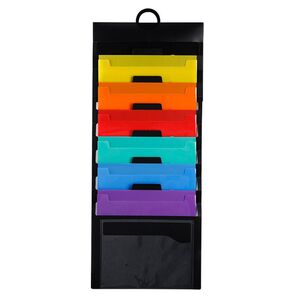 ;6263;FP-80-00; 壁掛け収納ポケット レインボーカラー 7段書類整理