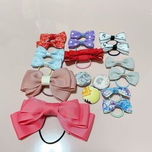 9ヘアゴム ヘアクリップ ベビー キッズ ハンドメイド ヘアアクセサリー グログラン リボン まとめ売り
