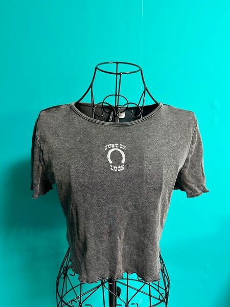 H&M DIVIDED 半袖Tシャツ JUST IN LUCK ショート丈 グレー