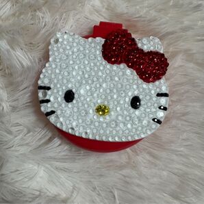 【ラインストーン作品】キティ 折りたたみブラシ&ミラー デコ