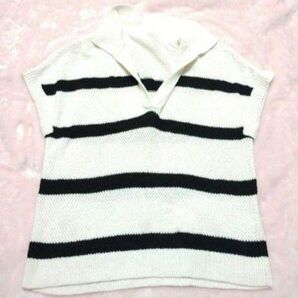 ダイアグラム ノースリーブ ニット ボーダー トップス