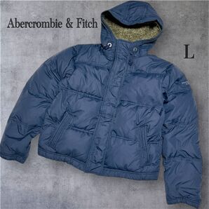 Abercrombie & Fitch アバクロ フードボア付き ダウンジャケット ネイビー メンズ L