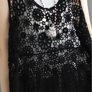 透かし編みニットベスト ブラック