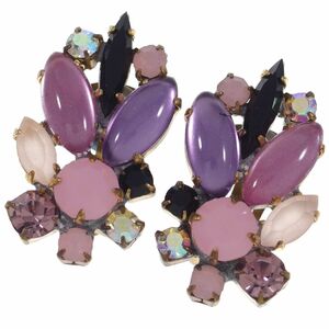 C1943*[(LILIEN)]* new goods Czech production violet black rose glass rhinestone * earrings * clip type *